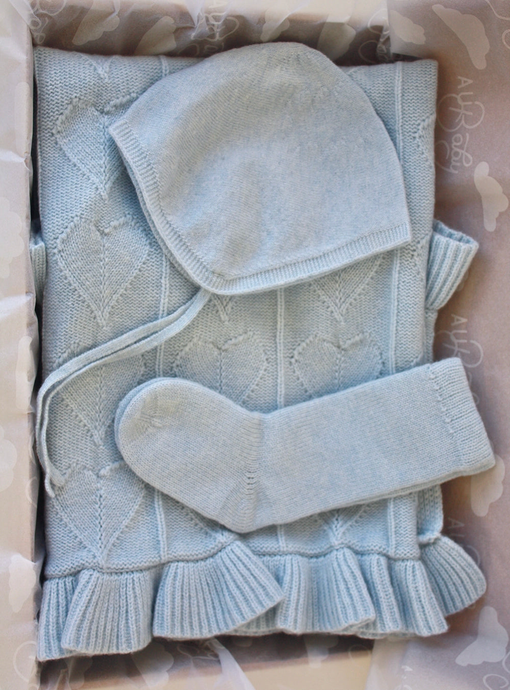 Little Love Cashmere Cloud Baby Blanket Gift Set - Hydrangea Blue – organic cashmere baby blanket, GOTS certified, luxury newborn boy gift, gentle on sensitive skin, safe for eczema