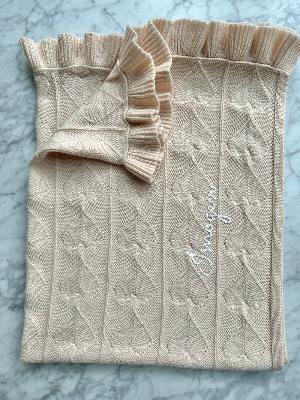 AU Baby merino wool baby blanket in Butter Cream, hand embroidered with name