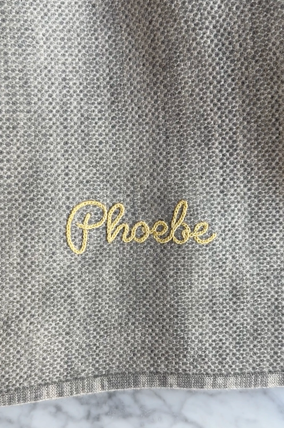 AU Baby personalized merino Sawa blanket in Moonstone Grey. Non-toxic, natural monogrammed baby blanket.