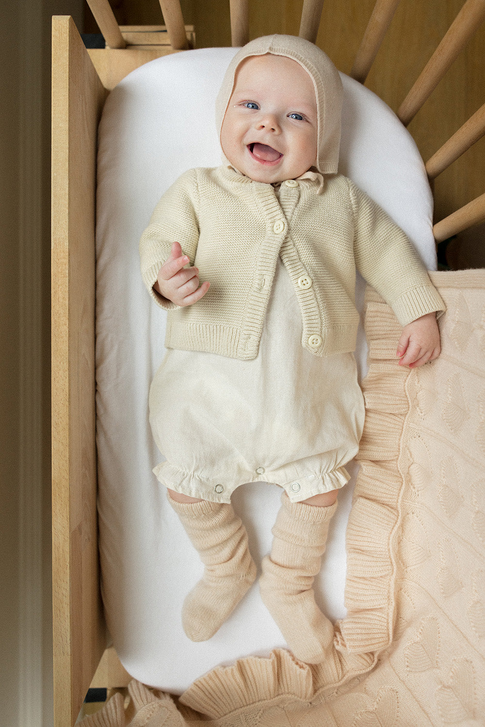 Baby Bonnet + Socks Gift Set - Butter Cream – soft baby accessory, gentle on sensitive skin, safe for eczema, luxury baby gift
