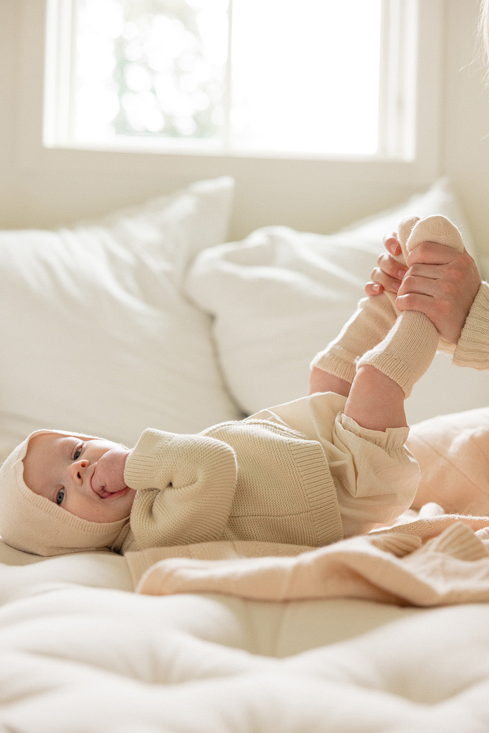 Cashmere Cloud Baby Bonnet + Socks Gift Set - Butter Cream – soft baby accessory, gentle on sensitive skin, safe for eczema, luxury baby gift