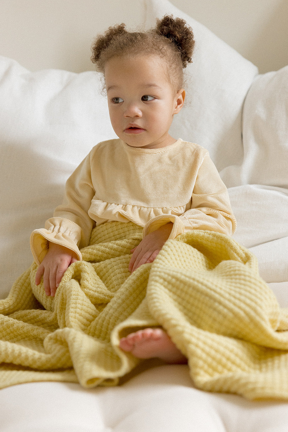 The Popcorn Blanket - Citron – Popcorn heirloom merino baby blanket, breathable, naturally plant-dyed, safe for eczema and sensitive skin, FSA/HSA eligible, luxury newborn gift