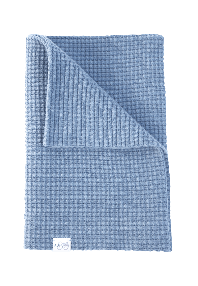 The Popcorn Blanket - Sky Blue – Popcorn heirloom merino baby blanket, breathable, naturally plant-dyed, safe for eczema and sensitive skin, FSA/HSA eligible, luxury newborn gift