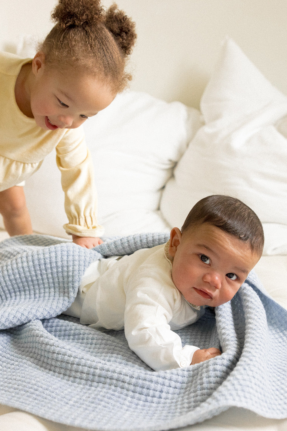 The Popcorn Blanket - Sky Blue – Popcorn heirloom merino baby blanket, breathable, naturally plant-dyed, safe for eczema and sensitive skin, FSA/HSA eligible, luxury newborn gift